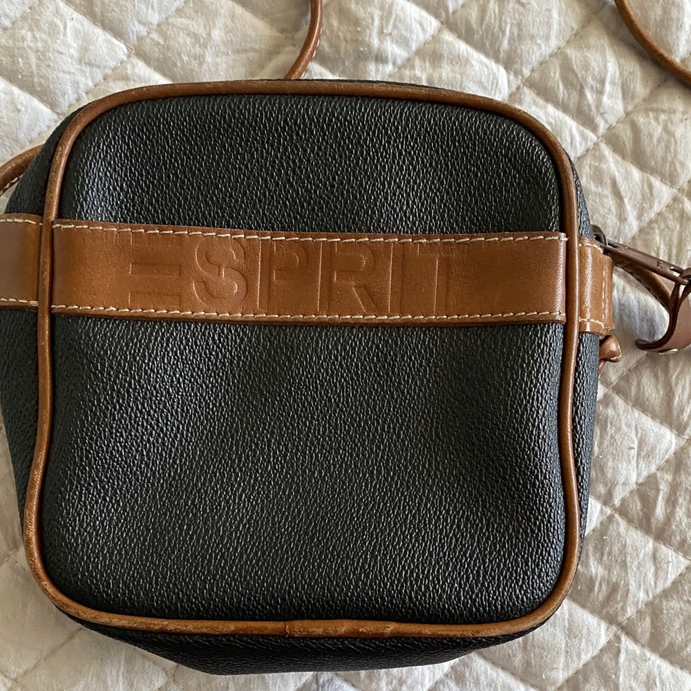 Vintage Esprit Black crossbody Bag with Brown Trim
